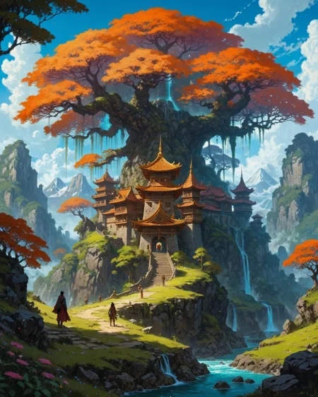 ethereal fantasy concept art of ethereal fantasy concept art of anime artwork Art painting by Takashi Murakami and Elena Zhurikhina and Dan Mumford, ,, mountain-pass fortress remains where iron-oxidized portcullises bloom with rust flowers, their strategic positions still contested by boulder-roll bear tactics,primeval jungles where plant-human hybrids tend bioluminescent orchards, the canopy alive with poison-dart fairies,
<lora:iLLMythG0thicL1nes:0.7> G0thicL1nes,
<lora:extremely_detailed:0.7> extremely detailed ,
<lora:add-detail-xl:0.7>,
<lora:softdigital2x2:0.15>,
<lora:EpicF4nta5yXL:0.3>, . anime style, key visual, vibrant, studio anime, highly detailed . magnificent, celestial, ethereal, painterly, epic, majestic, magical, fantasy art, cover art, dreamy, magnificent, celestial, ethereal, painterly, epic, majestic, magical, fantasy art, cover art, dreamy
