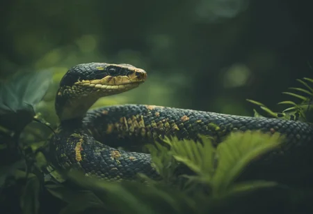 (masterpiece, creative art), a snake in the jungle, bokeh