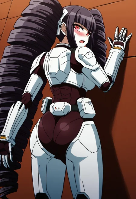 score_9, score_8_up, score_7_up, <lora:offset_0.2:0.1>, <lora:spo_sdxl_10ep_4k-data_lora_webui:1>, BREAK,
1girl, solo, source_anime, BREAK,
terraformarsmoviebodysuit, armored bodysuit, black bodysuit, white armor, boobplate, shoulder pads, wrist guards, black gloves, white gloves, utility belt, belt pouch, hip armor, thigh armor, <lora:Terraformars:1>, BREAK,
<lora:celestia-ludenberg-s1-ponyxl-lora-nochekaiser:1>, celestia ludenberg, long hair, bangs, black hair, red eyes, long sleeves, twintails, drill hair, twin drills, medium breasts, BREAK,
embarrassed, blush, open mouth, looking back, looking at viewer, BREAK,
against wall, ass focus, huge ass, BREAK,
from behind, indoors