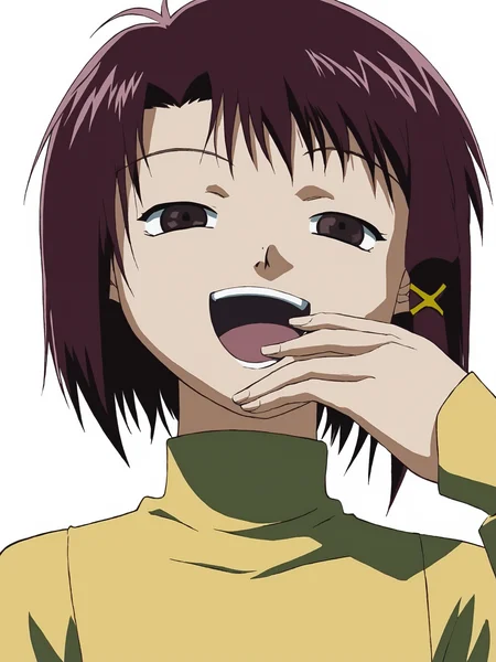 woman, adult, score_9, BREAK masterpiece, high quality, white background, <lora:Iwakura_Lain_PS_PDXLv0-e50:0.7> 1girl, solo, iwakura lain ps, yellow turtleneck dress, <lora:ojou-sama-pose-ponyxl-lora-nochekaiser:1> ojou-sama pose, laughing, smug, hand to own mouth, open mouth,