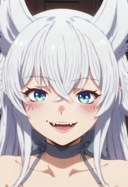 lv2fenrys, 1girl, <lora:Lv2Fenrys>, large breats,fangs, smile,
