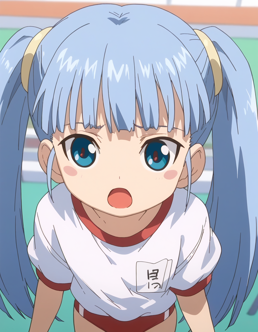 <lora:GretelXL_pony_2-000030:0.8> 1girl, score_9, score_7, best quality, masterpiece, cowboy shot, from above, anime screencap,
shizumori, blush stickers, gym uniform, buruma, open mouth,