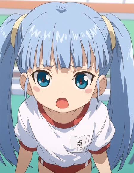 <lora:GretelXL_pony_2-000030:0.8> 1girl, score_9, score_7, best quality, masterpiece, cowboy shot, from above, anime screencap,
shizumori, blush stickers, gym uniform, buruma, open mouth,