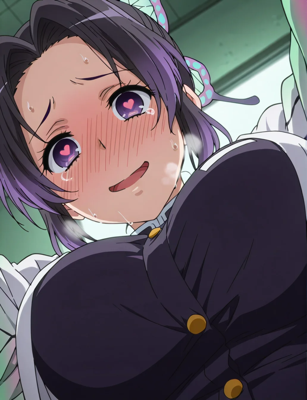 <lora:amabri.il:1>,
amabri,
kochou shinobu,
huge breasts,
sweat, steam, looking at viewer, full face blush, heavy breathing, evil, heart eyes,