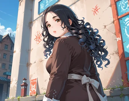 PonyScores7, source_anime, ah1, IllustriousQual, <lora:natsumi_style:0.5>, <lora:by_usakun-pony:0.4> by usakun, <lora:Akina_Bbw_Style_-_PonyXL:0.2> AkinBw
BREAK ((from below), (from back), far from viewer)
BREAK 1girl, mature female, (round face:1.2), (thick eyebrows:1.3), (curvy), round-chin, caucasian, (plump face), <lora:Round_face:0.2>, <lora:ETO_OCPonyXL:0.3> eto_oc, skindentation, (plump), thick thighs, wide hips, busty, voluptuous, lips, <lora:venus body PonyXL:0.3>, <lora:shinyskin2:0.2> glistening skin
BREAK  (((curly hair), long hair, (black hair:1.4), (parted hair:1.7), messy hair, kinky curls, <lora:hairdetailpxl:0.2> hairdetailpxl))
BREAK ((brown eyes), (colorful eyes), (multicolored eyes), (downturned eyes:1.4), <lora:expressive eyes:0.2> expressive eyes, <lora:eyedetailpxl:0.2> eyedetailpxl, <lora:Eyes_High_Definition:0.2> EyesHD)
BREAK ((Lips part slightly, and the expression is one of mild annoyance,  <lora:Expressive_H:0.2> Expressiveh, <lora:Emotional_Anime_Expressions_PonyXL_Concept:0.2> emotional, <lora:Best_Facial_Expression_LoRA_PONY:0.2>, looking at viewer, <lora:Detailed expressive EXEV style -XL Pony V1.0:0.2> FaceDetail))
BREAK ((A man's voice resonates with power as she chants an ancient incantation, summoning a swirling vortex of wind that lifts and propels objects with ease))
BREAK Cider Orange wears a long, high-collared black dress with lace cuffs, A delicate, brass wristwatch on her left arm ticks quietly as she manipulates a small, holographic interface projected from her gloved fingers
BREAK (((a crumbling abandoned building on the outskirts of Brixton, its walls covered in political slogans, anarchist graffiti, and makeshift murals, Here, squatters, activists, and punks gather to organize protests, plan direct actions, and build solidarity in the fight against gentrification and injustice)))
BREAK <lora:xl_more_art-full_v1:0.2>, <lora:aesthetic_anime_v1s:0.2>, <lora:EpicF4nta5yXL:0.2>, <lora:detailxl:0.2> detailxl, <lora:Fant5yP0ny:0.2>, best quality, amazing quality, best aesthetic, absurdres, illustration, Volumetric_Lighting, ultra-detailed, very aesthetic, intricate details, 8k, masterpiece, best_quality
BREAK Stable_Yogis_PDXL_Positives, AS-Adult, <lora:Complicated fantasy portrait - XL Pony V2.0:0.2>, bad-hands-5, <lora:HDA_Detailer:0.3>, HDA_FatGirlXL