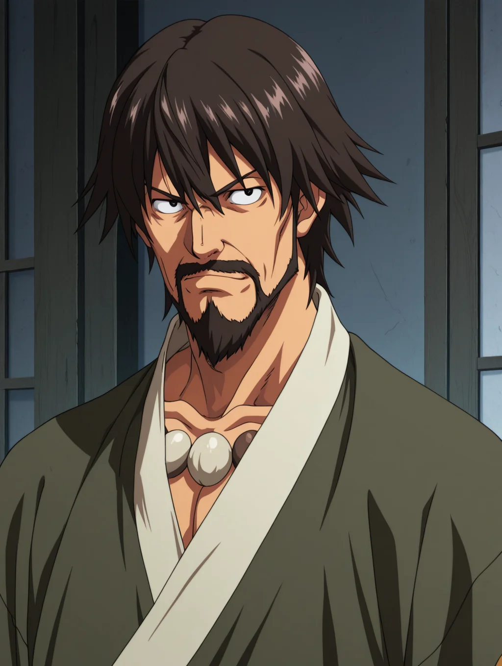 masterpiece, best quality, amazing quality, (anime coloring, 2D, anime:1.1), Saisyu Kusanagi, facial hair, 1 boy, solo, male focus