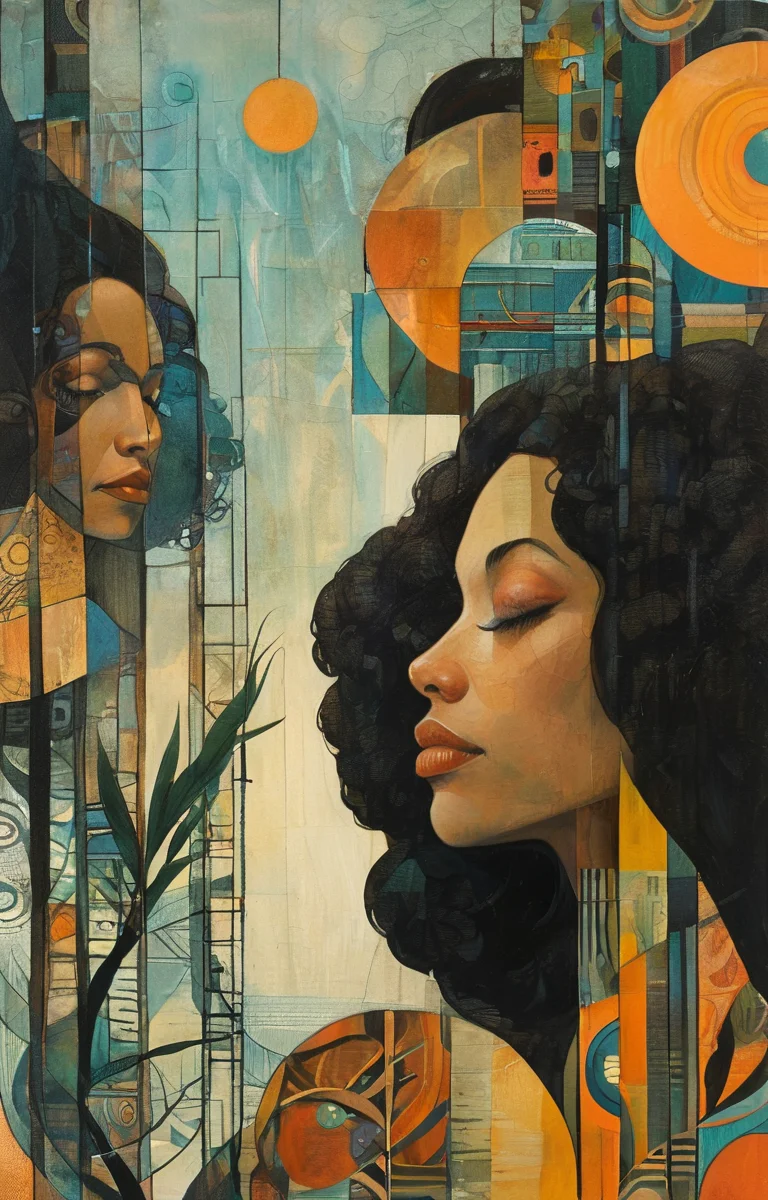 masterpiece,best quality,<lora:tbh137-sdxl:0.85>,portrait of people,illustration,style of Diane Dillon,