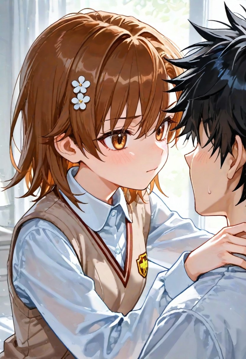 masterpiece, best quality, newest, absurdres, highres, safe,, (artist:ningen_mame:0.9),(artist:sho_(sho_lwlw):0.9),(artist:fkey:0.7),(ciloranko:0.5), 
,1boy, 1girl, kamijou touma, misaka mikoto,
,,A World Morph in which everything is made of iron.,iron
