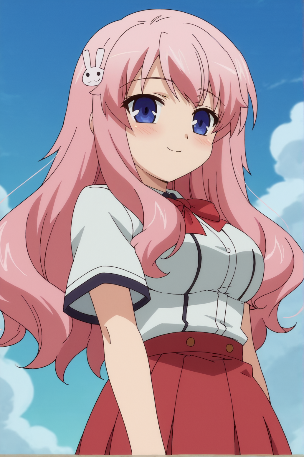 score_9, score_8_up, score_7_up,anime_source, source_anime, best background, detailed background, anime screencap,  Mizuki, 1girl, blush, hair ornament, smile, solo, light smile, cowboy shot,  from below, blush, seductive body, thighighs, skirt, school uniform,  <lora:Mizuki_Himeji:0.8>