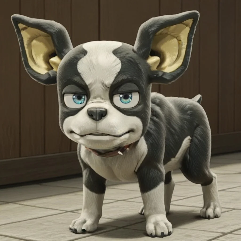 dog, animal focus, animal, no humans, 
iggy, male, feral, furry male, solo, black fur, white fur, two-tone fur, yellow ears, blue eyes, black nose, paw pads,