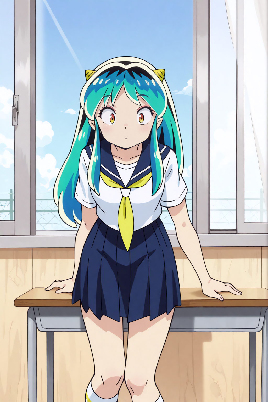 masterpiece, newest, Lum, school_uniform,  <lora:Urusei_Yatsura_2022-Lum-Illustrious_v2:0.8>