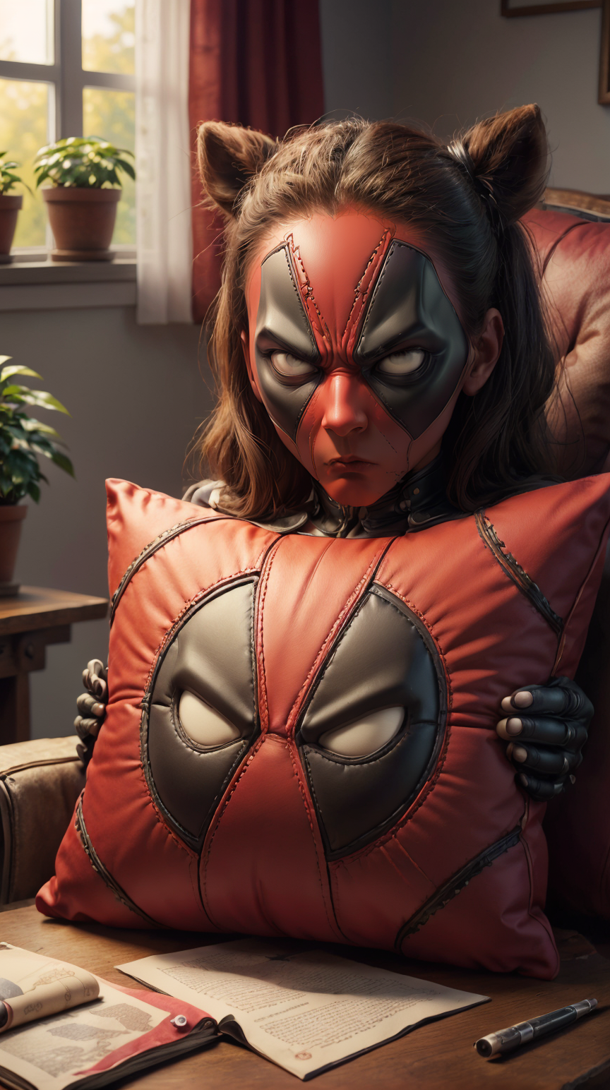 <lora:DeadpoolStyle:1> DeadpoolStyle pillow, (leather:0.6) <lora:add_detail:0.5>, (Masterpiece:1.3) (best quality:1.2) (high quality:1.1)