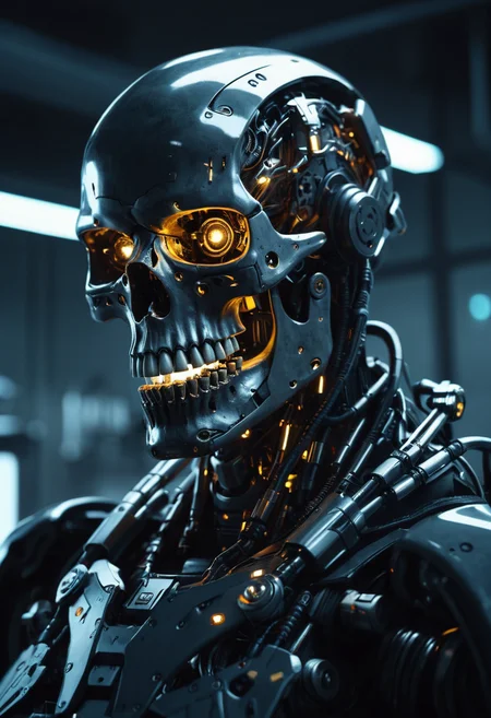 Cyberpunk, sci-fi, dark-fantasy, kodak portrait 400, 8k, soft light, volumetric lighting, highly detailed, britt marling style 3/4, portrait photo of a war man cyborg robot in a chemical laboratory + face, face is skullbone with scares, intricate, elegant, highly detailed, devil-armor, 2D motifs detailed dark fantasy digital painting, artstation, concept art, smooth, sharp focus, illustration, art by Otomo Katsuhiro and ShirÅ Masamune and Oshii Mamoru. Cosmic light in backfront