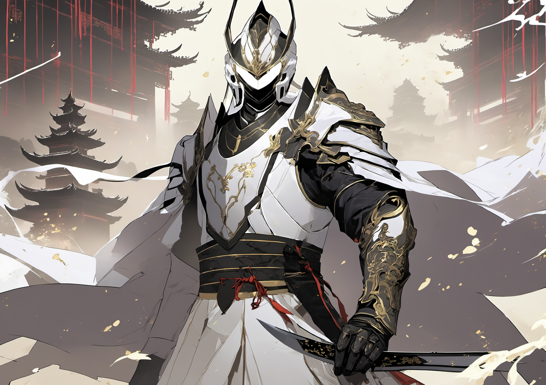 An ancient Chinese knight in white, <lora:[XL]knighthood:1>