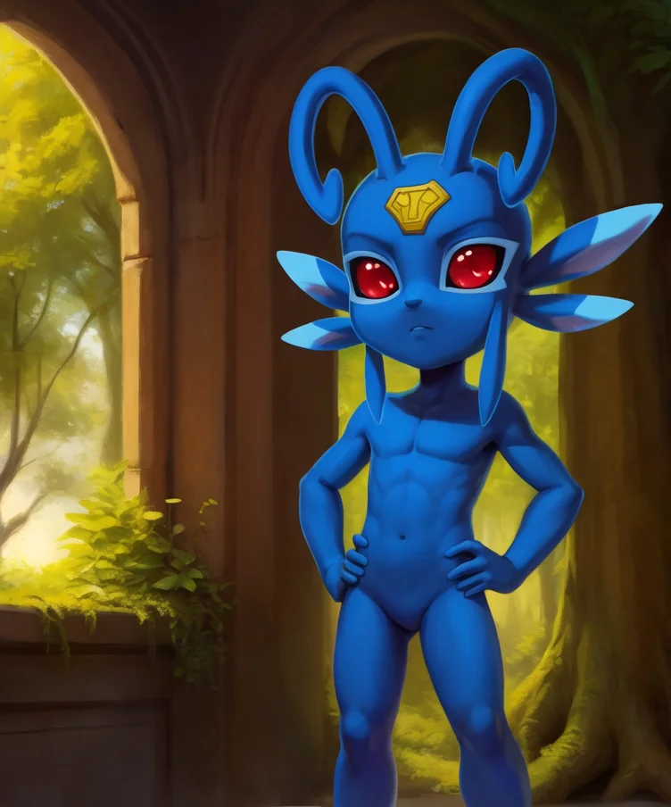<lora:FinbarrKaijudo1:0.8>  FinbarrKaijudo1, blue skin, red eyes, red sclera, gold mark on forehead, ((chibi)), antennae on head,
(beautiful, aesthetic, perfect, delicate, intricate, masterpiece, ),
[ large window, forest nature, forest, grass, day shining, clouds, flowers, bed,]
((Hands on hips, standing, ))
[by kenket|by totesfleisch8], by thebigslick:by silverfox5213:0.8], [by syuro, by paloma-paloma::0.2, (Tricksta, TotesFleisch8)