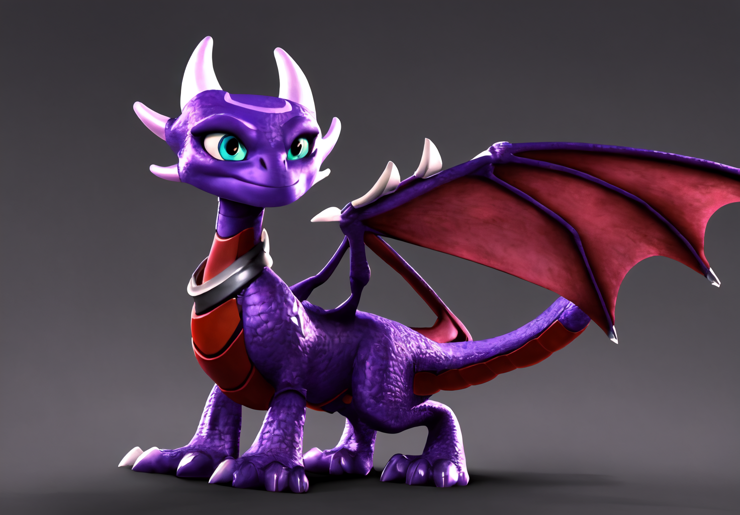 <lora:cynder:0.8>, cynder, solo, looking at viewer, smile, simple background, closed mouth, standing, full body, aqua eyes, black background,
