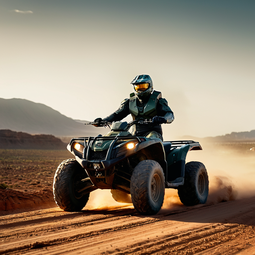 cinematic film still of  <lora:add-detail-xl:1>0
<lora:detailed:0.3>
<lora:perfection style:0.3>
<lora:xl_more_art-full_v1:0.3>
 <lora:halo style:0.9>
a man riding a four wheeler on a dirt road,outdoors,no humans,ground vehicle,scenery,motor vehicle,science fiction,mountain,car,vehicle focus,desert,dust , cinematic, filmic, dramatic light, sci fi, action themed, futuristic, halo style, shallow depth of field, vignette, highly detailed, high budget, bokeh, cinemascope, moody, epic, gorgeous, film grain, grainy