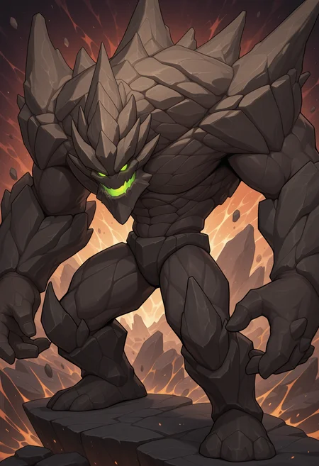 solo, 1boy, male focus, malphite, monster, green eyes, glowing eyes, rock, abstract background, multicolored background, posing,
perfect anatomy, masterpiece, perfect quality, best quality, detailed, newest, very aesthetic <lora:Malphite_LoL_V1_ILXL:0.8500000000000002>