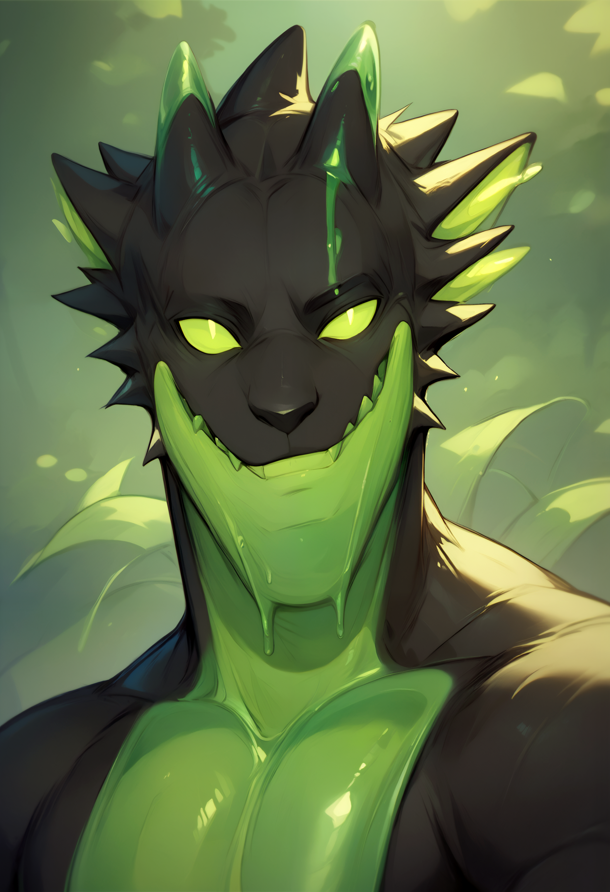 score_9, score_8_up, score_7_up, <lora:JadeAnother_Eidos-000002>, jade, slime (substance), green skin, 1boy, furry male, green sclera, no pupils, no irises, monster boy, furry male, looking at viewer, seductive smile, closed mouth,  outside,