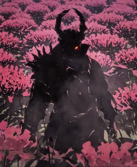 niohstorytell, silhouette of a demon on the flower field <lora:niohstorytelling-step00000400:1>