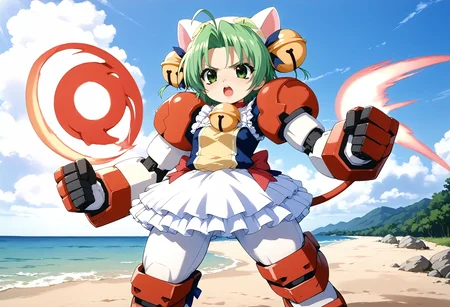 <lora:Hyper-SDXL-8steps-lora:1><lora:Fixhands_anime_bdsqlsz_V1:1> zPDXL2, score_9, score_8_up, score_7_up, source_anime, intricate details, perfect anatomy BREAK, 
outdoors, beach, expressionless, 1girl, solo, fighting stance, angry, screaming, punching, 
<lora:GAGE-titus_XL(pony)v10:1> GAGE-titus, mecha musume, red shoulder armor, mechanical arms, mechanical legs, (faceless female:-1), energy, energy beam, 
<lora:Welcome!2000_XL(pony)rev4:0.9> dejiko, white hat, ahoge, green hair, short hair, green eyes, hair bell, dejiko outfit, (neck bell:1.2), tail,