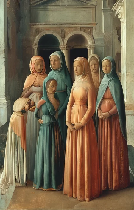 masterpiece,best quality,<lora:tbh197-sdxl:0.9>,illustration,style of Masaccio portrait of family