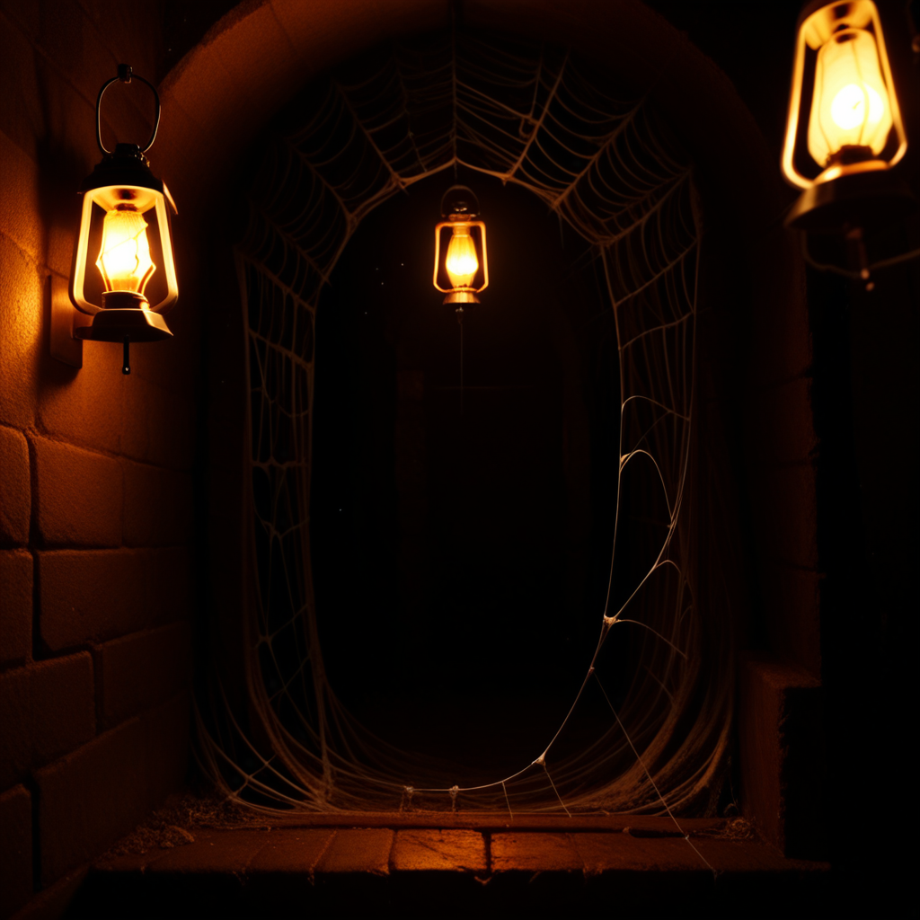 score_9, score_8_up, score_7_up, score_6_up, Break, (Detailed Dungeon background), (cobwebs in background:1.4), (1lantern illuminated in background:1.3), (dark, spooky dungeon:1.5), Break, Vivid colors, bold outlines, detailed picture, 8KHD,