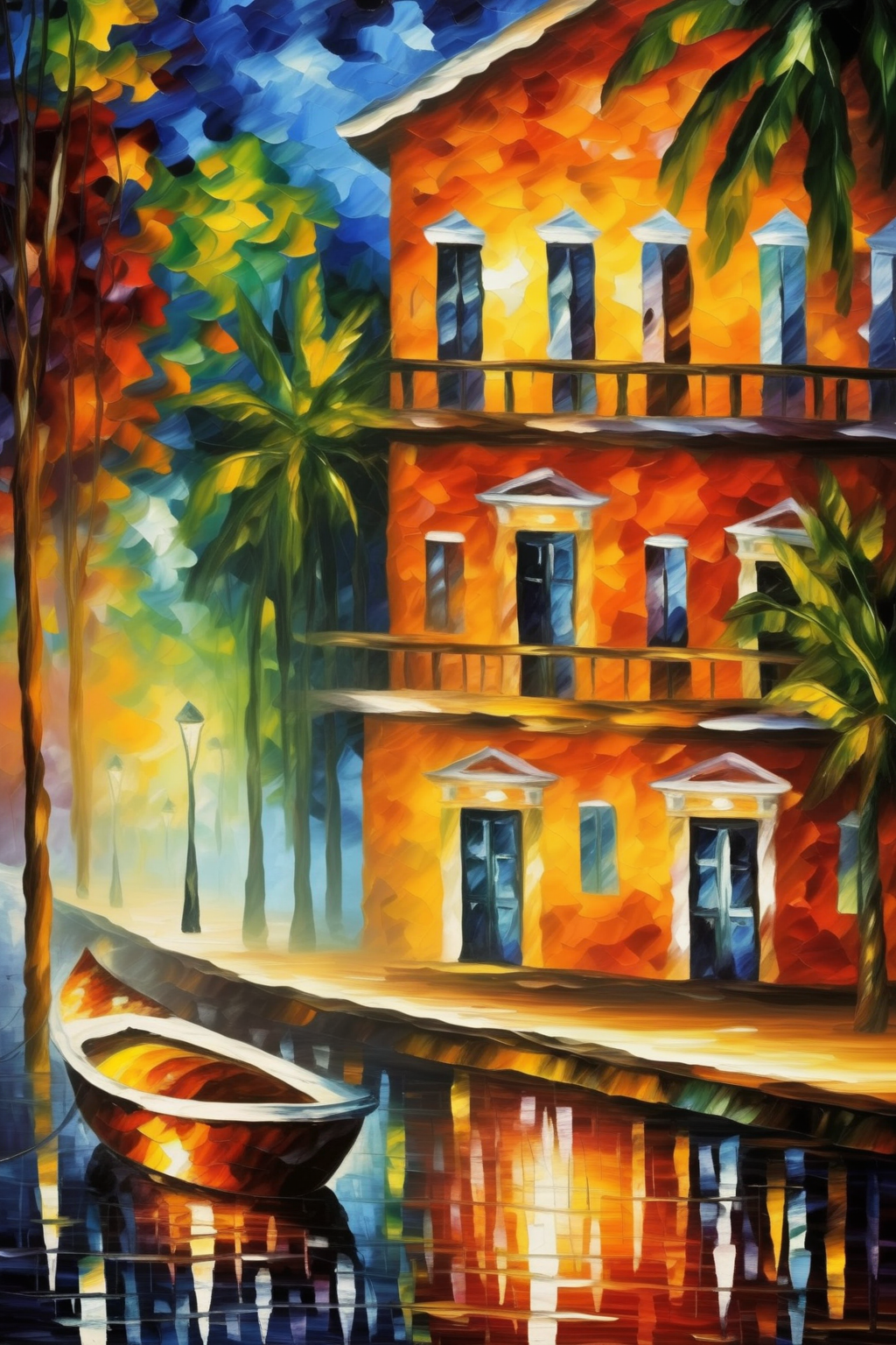 <lora:Leonid Afremov Style:1>Leonid Afremov Style - Belize City. Use bright colors, red, yellow, blue. Use Leonid Afremov style