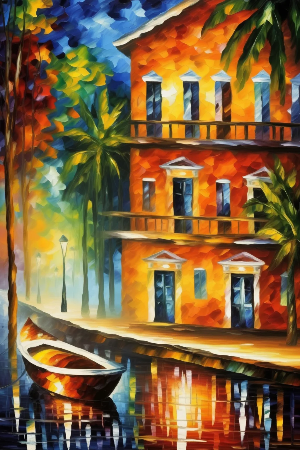 <lora:Leonid Afremov Style:1>Leonid Afremov Style - Belize City. Use bright colors, red, yellow, blue. Use Leonid Afremov style
