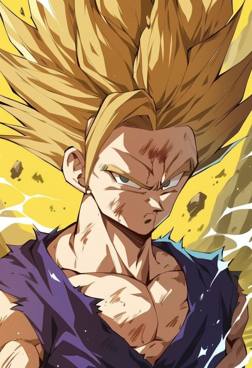 score_9, score_8_up, score_7_up,source_anime, rating_safe, ((Solo:1.3)),portrait,( a boy in desert:1.0),round iris,(Style:1.2),(Ssj2,Purpleclothes:1.0) looking camera,graass, (slim:1.5)neolight