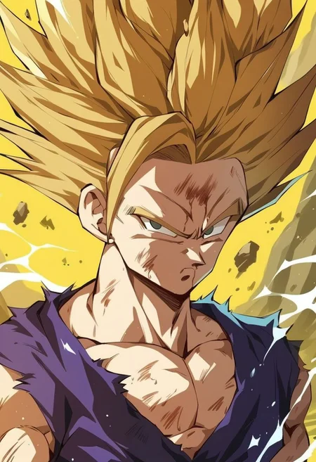 score_9, score_8_up, score_7_up,source_anime, rating_safe, ((Solo:1.3)),portrait,( a boy in desert:1.0),round iris,(Style:1.2),(Ssj2,Purpleclothes:1.0) looking camera,graass, (slim:1.5)neolight