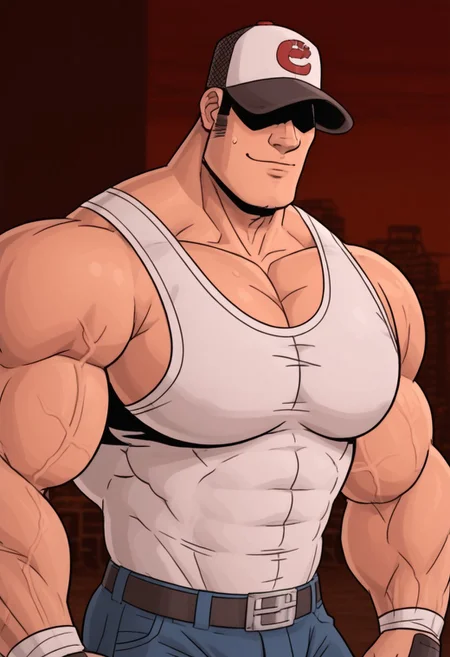 ((baseball cap that cover shadow that covers his eyes))
solo, 1boy, male focus, ((bara)) ((baseball cap with a white front))