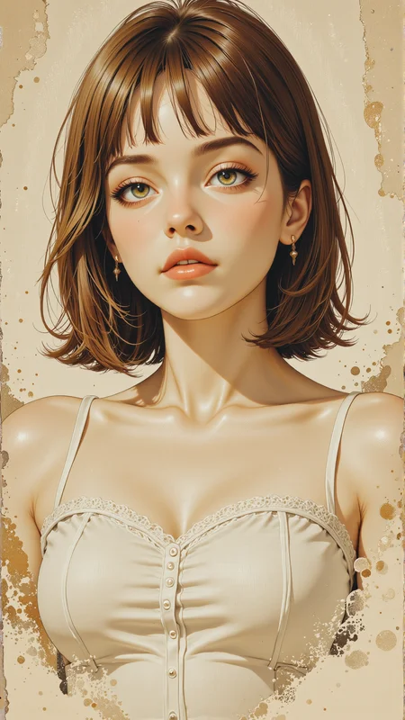 A delicate, vintage portrait of a woman painted with sepia-toned brush strokes and faded ink splashes, against an aged parchment background,in the style of Jed-clrfl, <lora:FluxDFaeTasticDetails:0.5>, <lora:flux-colourful:0.5>, <lora:ILPonyMixv2:1>