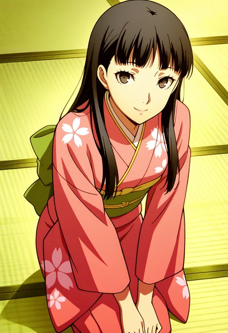 score_9, score_8_up, score_7_up, (source_anime), 1 girl, solo, nsfw, cute face,
Amagi Yukiko, japanese clothes, pink kimono, floral print, green sash, obi,
eye contact, looking at viewer, smile, v arms, bowing,
indoor, tatami,
masterpiece, best quality, ultra detailed, absurdres, very aesthetic