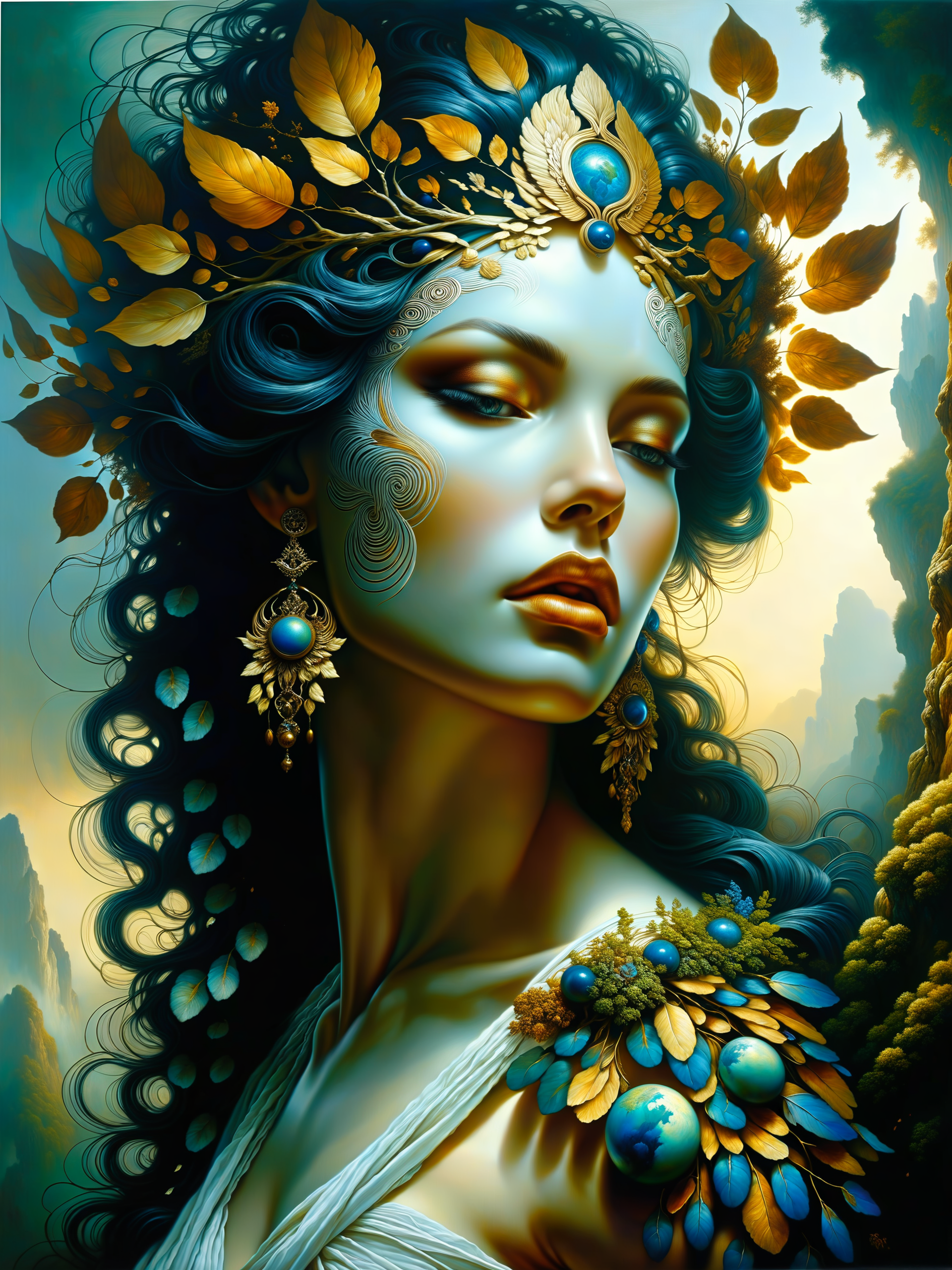 famous artwork by (karol bak:1.1) and (minjae lee:1.2) and (tomasz alen kopera:1.2) and (sylvain sarrailh:1.3), oil on canvas, portrait of the gorgeous greek goddess gaia, gaea, goddess of earth, personification of earth, greek mythology, ancient dense primeval forest background, ornate, intricate, majestic, divine, regal, noble, elegant, dappled lighting, ultra detailed, overall_detail-xl-by_kaleidia <lora:add-detail-xl:2.0> <lora:midjourney_mimic-xl-by_andrexsel:0.5> <lora:more_artful-xl:0.5> <lora:lyco-style-envydramaticlightingxl01_digital_art-xl:0.48> <lora:envybetterhiresfixxl01-xl:0.0:hr=1.0>