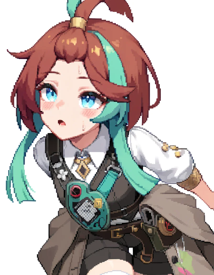 (pixel art:1.2),simple background,white background,
<lora:andi_noob:0.9>,andi,1girl,solo,multicolored hair,streaked hair,aqua hair,two-tone hair,sidelocks,brown hair,short hair,blue eyes,topknot,coat,white shirt,collared shirt,belt,black shorts,white thighhighs,
masterpiece,best quality,very aesthetic,absurdres,