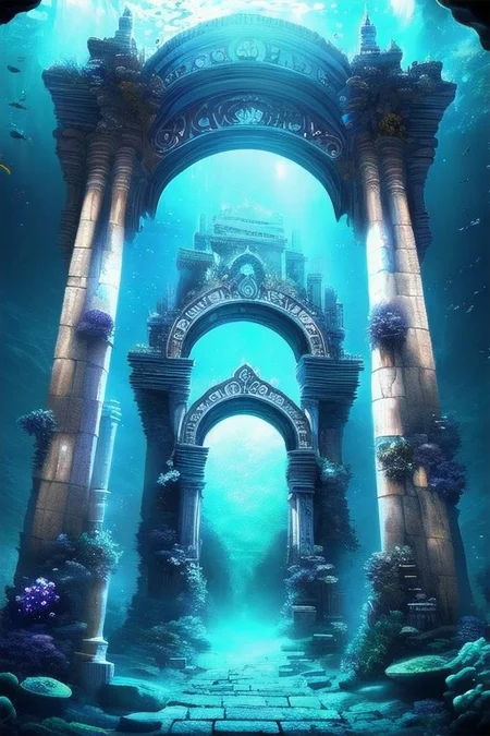 RAW photo, (masterpiece:1.3), subsurface scattering, heavy shadow, (high quality:1.4), (intricate, high detail:1.2), professional photography, HDR, High Dynamic Range, realistic, ultra realistic, photorealistic, high resolution, film photography, ambient lighting, atmospheric effects, <lora:detail_slider_v4:2>, OverallDetail, a portal, giant archway, pillars, magical lights, <lora:Portal:1>, in an underwater magical fantasy city, UnSea, <lora:UnderSea-10:0.7>, epiCPhoto