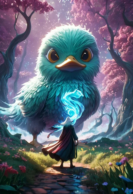 Dave the Duck facing giant alien monsters, whimsical fantasy scene, Gandalf the Grey battling Voldemort in the background, pure magic flowing through the air, vibrant colors, dreamlike atmosphere, digital art, art by Yuumei and Ross Tran, 8k resolution, concept art with a focus on environmentalism and femininity, characters in action, pastel colors, detailed and imaginative composition.
concept-art, fantasy, epic, majestic, magical, dreamy, perspective, light and shadow, moody, epic,
beautiful, painterly, aesthetic, textural, vivid, vibrant, intricate details, highly detailed, ultra-detailed, absurdres,
novuschroma53 style, DonMM4g1cXL, aid291, bosstyle