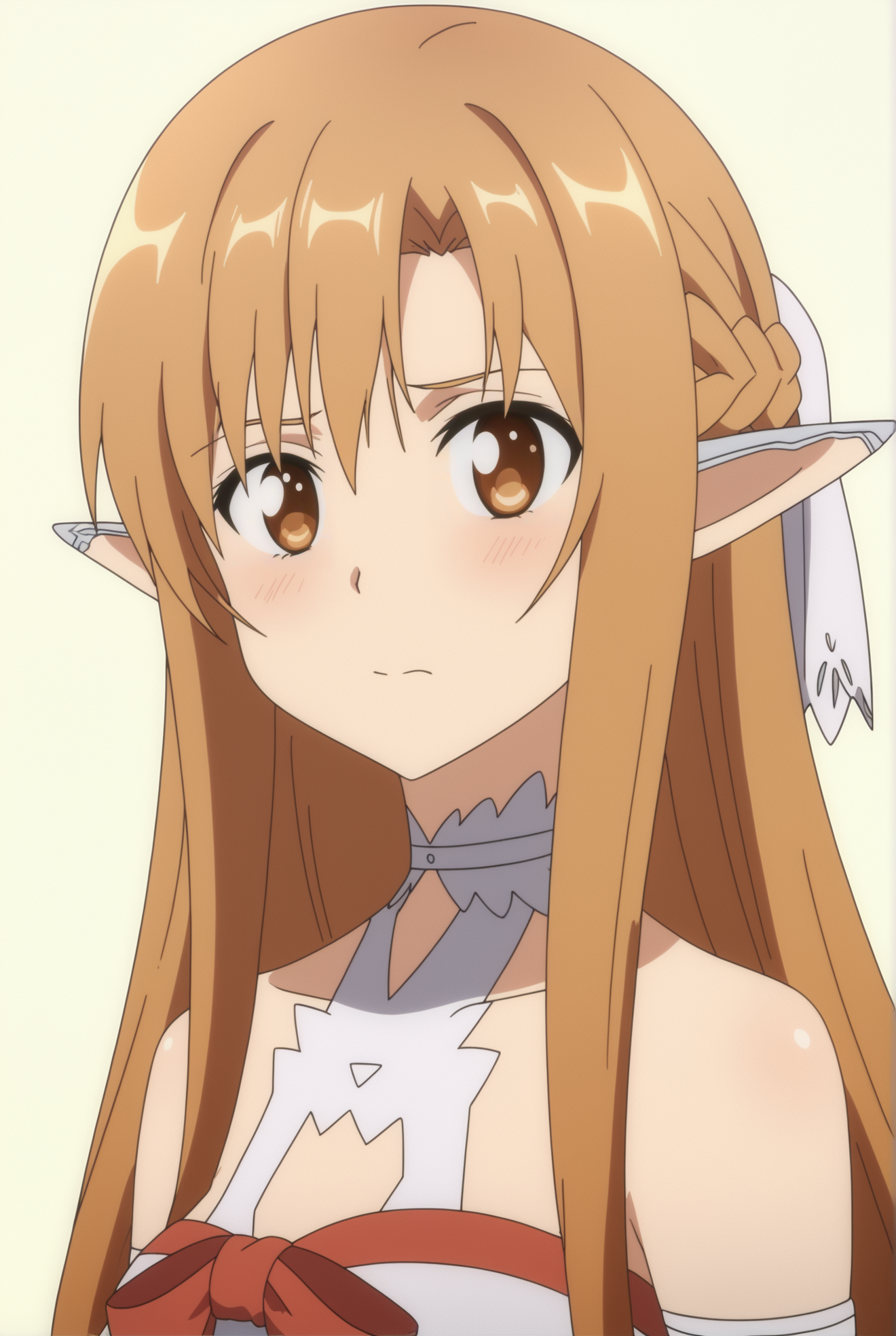 <lora:AsunaFairyV2:0.8>, white background, Asuna, upper body, elf, fairy \(sao\)