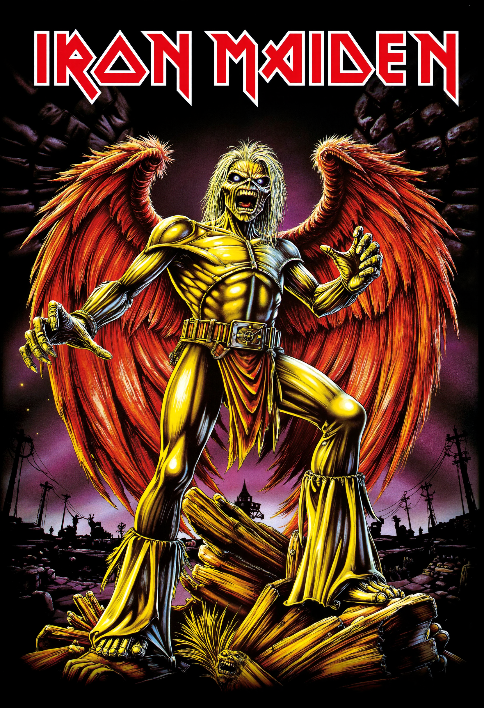 in the style of ckim, iron maiden text