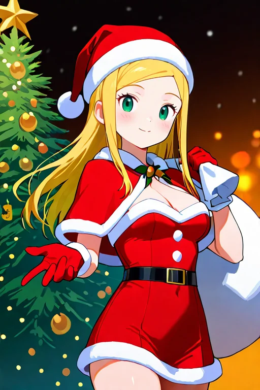masterpiece, High quality, Ultra detailed, 2d, newest, absurdres, highres, BREAK
1girl, solo, <lora:orimoto_izumi:0.8>, izumi_orimoto, long hair, blonde hair, green eyes,
medium breasts, izumiNd, santa costume, santa hat, christmas, sack, merry christmas, gift, fur-trimmed headwear, holding sack, santa dress, fur-trimmed dress, christmas tree, christmas tree, fur trim, red capelet, gift box, red gloves, fur-trimmed capelet, santa gloves, red hat, hat,