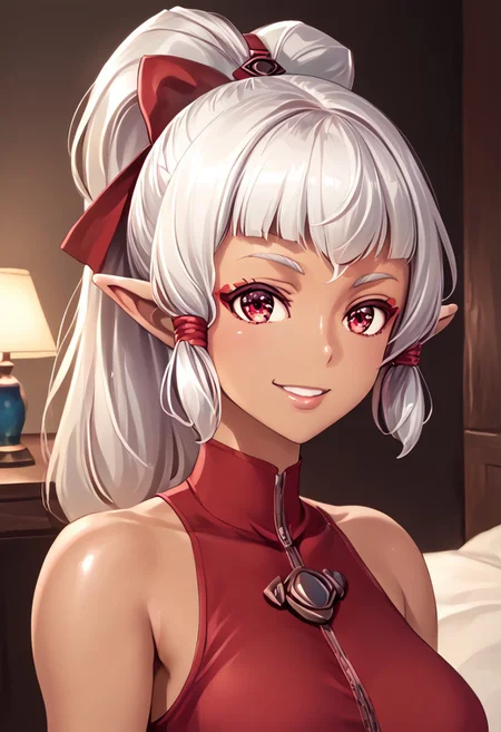 score_9, score_8_up, score_7_up, source_anime, , (best quality) , (highly detailed) , (best quality) , (highly detailed) ,((masterpiece)), ((best quality)), (ultra-detailed), ((extremely detailed)), (high resolution), 4K, (8K), best quality, (beautiful), (dynamic lighting), (super detailed skin), sharp focus, (1_girl, solo focus), shiny skin, masterpiece ,absurdres ,detailed face ,beautiful face , paya, elf ears, Dark skin, Dark Skinned Female, pointy ears, , high ponytail, hair ribbon, , White Hair
red lingerie, red bra, lace trim, bedroom, red theme, looking at you, smirk, Ruri
, cinematic lighting, Intricate, High Detail, Sharp focus, dramatic, masterpiece, best quality, ultra-detailed, detailed, detailed body, detailed face, UHD, kawaii, cute, very big eyes, Aesthetic Anime Eyes, (8k, masterpiece, best quality, ultra-detailed),
diana silverneil,