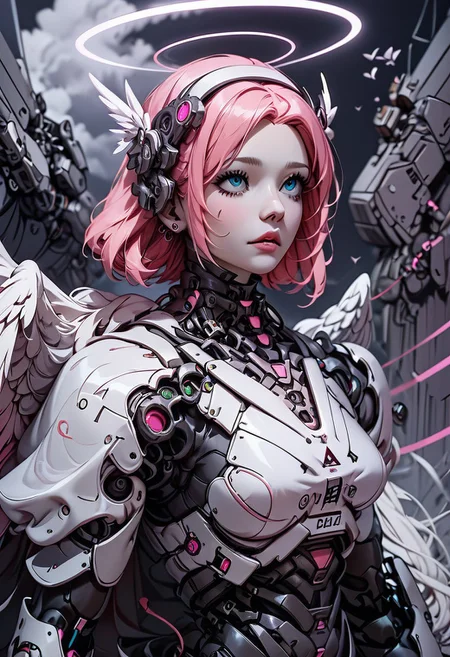 score_9, score_8_up, score_7_up, xenotr1p, (angel), (wings), (white, marble), mcnm, absurdres, (UHD), pure, (halo), holy, pink glow, angelic, Robot Skin, Android Skin, (close up), surrounded by clouds, highly detailed, best quality, masterpiece, digital_art, <lora:Mechanism-pdxl-1:1.0>,
composition;(from above, look up)