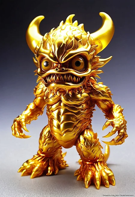 XCYP Art Toy,A Little golden Monster, japanese sofubi EVA Material) Artist Design Piece,Award-Winning Lens,Highly Detailed,Ultra High Resolution,32K UHD,Clear Focus,Best Quality,Masterpiece.,