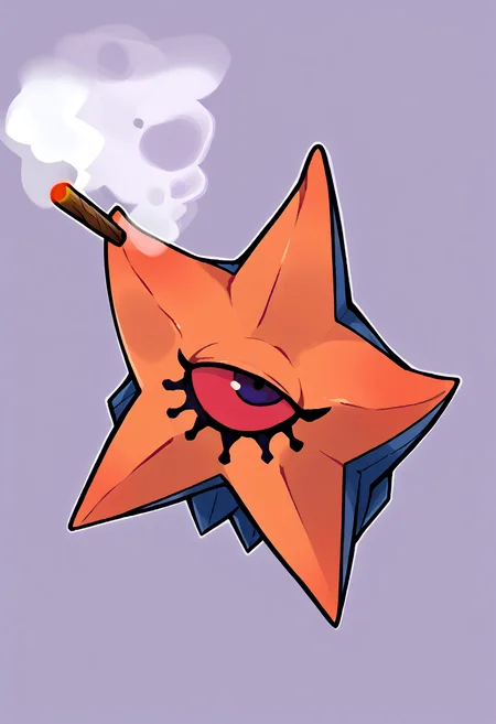 score_9, score_8_up, score_7_up, source_anime, BREAK, solo, looking at viewer, <lora:Decarabia-pdxl_Fp:1>, decarabia, pokemon \(creature\), no humans, one-eyed, orange skin, <lora:Stoned-pdxl_Fp:1>, stoned, colored sclera, smoking, red sclera,