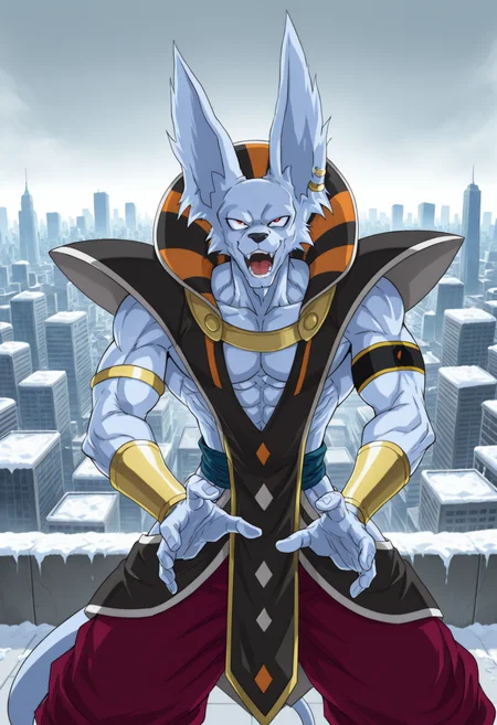 <lora:[Char - IL] DB - Whirus (R1E10):1> db_whirus, 
hawaiian shirt, cargo shorts, solo, anthro,
three-quarter view,
    cowboy shot,
arrogant,
open mouth, talking
,
looking up
    , happy,,
fighting stance,
BREAK
cleft chin,
manly, tall, bara,
abs, obliques, v-taper, iliac furrow,  
narrow waist, broad shoulders, trapezius,
large pectorals, 
hyper defined muscles, shredded muscles,
glistening,
BREAK
very awa, best quality, masterpiece, highres,
iridescent, abstract background, pattern, symbol, outlined ohm symbol background, symbolism,
blueprint background,
,
rooftop, skyscraper, city, city skyline, snow mountains, harbor, low clouds, very high up,