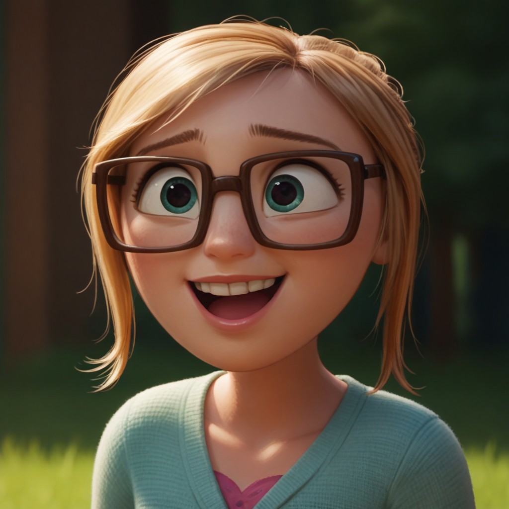 score_9, score_8, score_7, score_6, 1girl, SamSpark, portrait, blond hair, glasses, excited