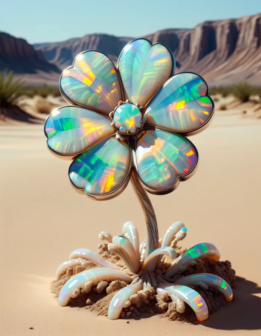 a cloverfield in the desert, made out of ral-opal <lora:ral-opal-sdxl:1>
