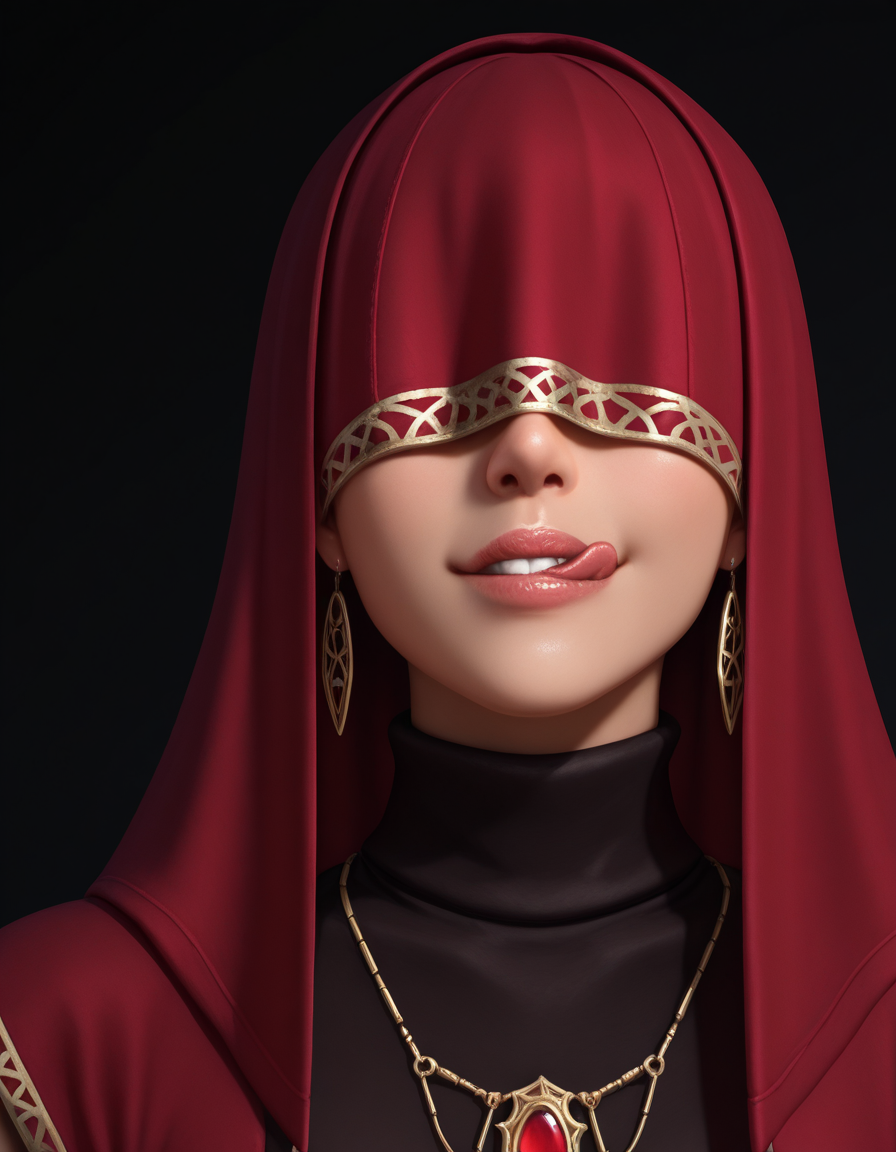 Masterpiece, high-res, 2k, best quality, 2.5d, realistic, 1 girl, visas marr , covered eyes <lora:Visas_marr_illus-000040:1> Licking lips suggestively