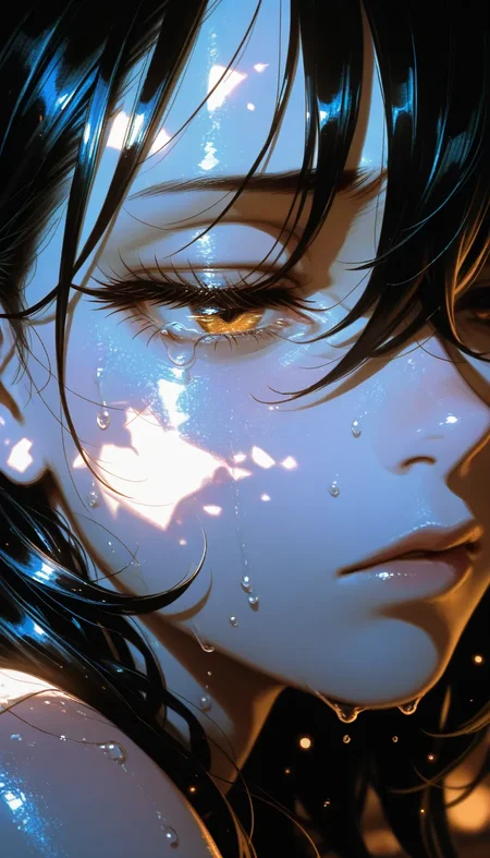 (masterpiece, best quality), amazing quality, very aesthetic, absurdres, highres, ultra detailed, best anatomy, 2024, newest, HDR, 8K, high detail RAW color art, high contrast, large pupil, eyelashes, shiny skin, detailed background, strong coloring, masterful shading, great depth,
1gir, facing viewer, tearing up, face, close-up, water drop, watery eyes, half-closed eyes, eyes close-up, reflection, bloom effect, dappled light dramatic lighting, particles, <lora:薄塗り:0.65>, <lora:spo_sdxl_10ep_4k:0.6>, <lora:MeMaXL4:0.8>, <lora:Pony People's Works_noob:0.8>